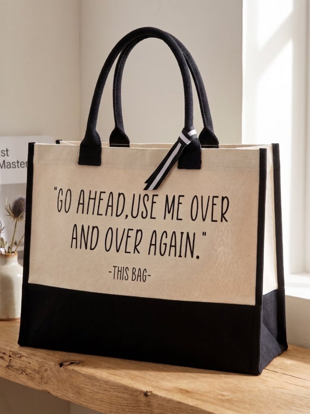 NIP Funny Reusable Grocery Canvas Tote Bag Use Me Over And Over Again 17x12